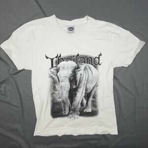 Thailand Elephant Graphic White Tourist Souvenir Tee Youth Small Art